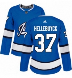Womens Adidas Winnipeg Jets 37 Connor Hellebuyck Authentic Blue Alternate NHL Jersey 