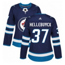 Womens Adidas Winnipeg Jets 37 Connor Hellebuyck Premier Navy Blue Home NHL Jersey 
