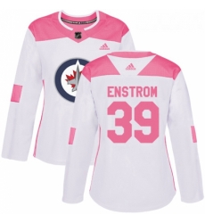 Womens Adidas Winnipeg Jets 39 Tobias Enstrom Authentic WhitePink Fashion NHL Jersey 