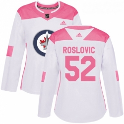Womens Adidas Winnipeg Jets 52 Jack Roslovic Authentic WhitePink Fashion NHL Jersey 