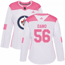 Womens Adidas Winnipeg Jets 56 Marko Dano Authentic WhitePink Fashion NHL Jersey 