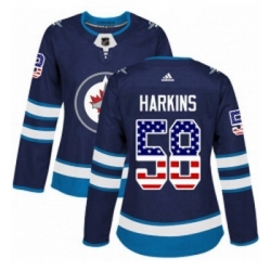 Womens Adidas Winnipeg Jets 58 Jansen Harkins Authentic Navy Blue USA Flag Fashion NHL Jersey 