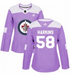 Womens Adidas Winnipeg Jets 58 Jansen Harkins Authentic Purple Fights Cancer Practice NHL Jersey 