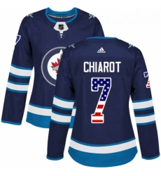 Womens Adidas Winnipeg Jets 7 Ben Chiarot Authentic Navy Blue USA Flag Fashion NHL Jersey 