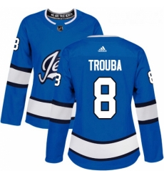 Womens Adidas Winnipeg Jets 8 Jacob Trouba Authentic Blue Alternate NHL Jersey 