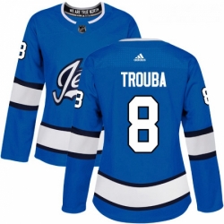 Womens Adidas Winnipeg Jets 8 Jacob Trouba Authentic Blue Alternate NHL Jersey 