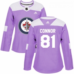 Womens Adidas Winnipeg Jets 81 Kyle Connor Authentic Purple Fights Cancer Practice NHL Jersey 