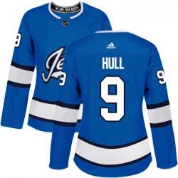 Womens Adidas Winnipeg Jets 9 Bobby Hull Authentic Blue Alternate NHL Jersey 