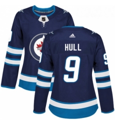 Womens Adidas Winnipeg Jets 9 Bobby Hull Authentic Navy Blue Home NHL Jersey 