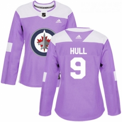 Womens Adidas Winnipeg Jets 9 Bobby Hull Authentic Purple Fights Cancer Practice NHL Jersey 