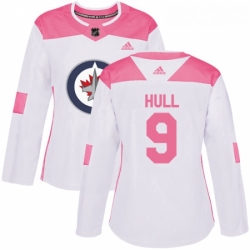 Womens Adidas Winnipeg Jets 9 Bobby Hull Authentic WhitePink Fashion NHL Jersey 