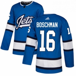 Youth Adidas Winnipeg Jets 16 Laurie Boschman Authentic Blue Alternate NHL Jersey 