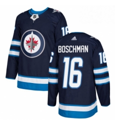 Youth Adidas Winnipeg Jets 16 Laurie Boschman Authentic Navy Blue Home NHL Jersey 