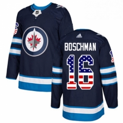Youth Adidas Winnipeg Jets 16 Laurie Boschman Authentic Navy Blue USA Flag Fashion NHL Jersey 