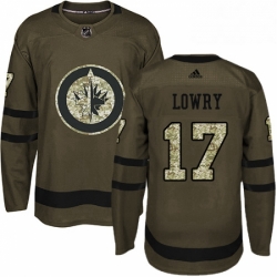 Youth Adidas Winnipeg Jets 17 Adam Lowry Authentic Green Salute to Service NHL Jersey 