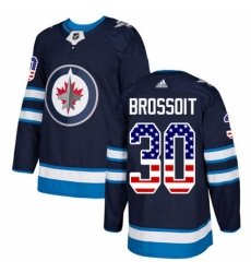 Youth Adidas Winnipeg Jets 30 Laurent Brossoit Authentic Navy Blue USA Flag Fashion NHL Jersey 