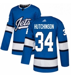 Youth Adidas Winnipeg Jets 34 Michael Hutchinson Authentic Blue Alternate NHL Jersey 