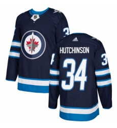Youth Adidas Winnipeg Jets 34 Michael Hutchinson Authentic Navy Blue Home NHL Jersey 