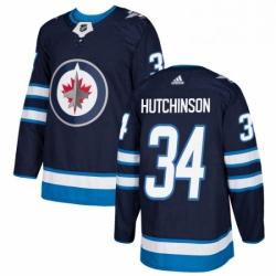 Youth Adidas Winnipeg Jets 34 Michael Hutchinson Authentic Navy Blue Home NHL Jersey 