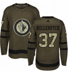 Youth Adidas Winnipeg Jets 37 Connor Hellebuyck Authentic Green Salute to Service NHL Jersey 