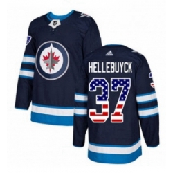 Youth Adidas Winnipeg Jets 37 Connor Hellebuyck Authentic Navy Blue USA Flag Fashion NHL Jersey 