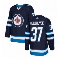 Youth Adidas Winnipeg Jets 37 Connor Hellebuyck Premier Navy Blue Home NHL Jersey 