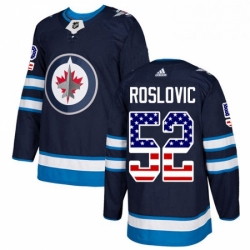 Youth Adidas Winnipeg Jets 52 Jack Roslovic Authentic Navy Blue USA Flag Fashion NHL Jersey 