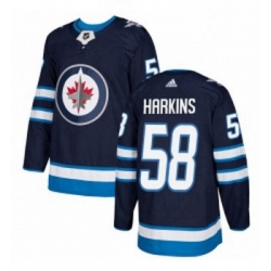 Youth Adidas Winnipeg Jets 58 Jansen Harkins Authentic Navy Blue Home NHL Jersey 