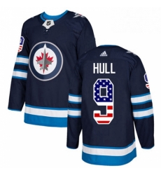 Youth Adidas Winnipeg Jets 9 Bobby Hull Authentic Navy Blue USA Flag Fashion NHL Jersey 