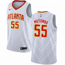 Mens Nike Atlanta Hawks 55 Dikembe Mutombo Swingman White NBA Jersey Association Edition 