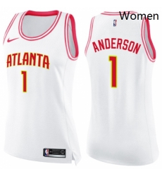 Womens Nike Atlanta Hawks 1 Justin Anderson Swingman White Pink Fashion NBA Jersey 
