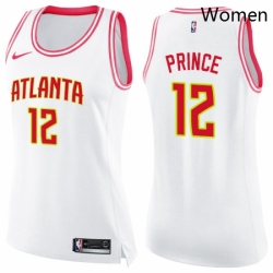 Womens Nike Atlanta Hawks 12 Taurean Prince Swingman WhitePink Fashion NBA Jersey 