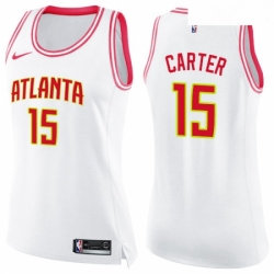 Womens Nike Atlanta Hawks 15 Vince Carter Swingman White Pink Fashion NBA Jersey 