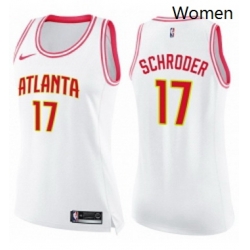 Womens Nike Atlanta Hawks 17 Dennis Schroder Swingman WhitePink Fashion NBA Jersey 