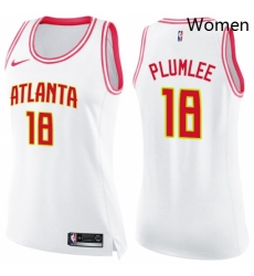 Womens Nike Atlanta Hawks 18 Miles Plumlee Swingman WhitePink Fashion NBA Jersey 