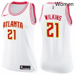 Womens Nike Atlanta Hawks 21 Dominique Wilkins Swingman WhitePink Fashion NBA Jersey