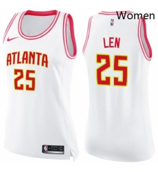 Womens Nike Atlanta Hawks 25 Alex Len Swingman White Pink Fashion NBA Jersey 