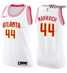 Womens Nike Atlanta Hawks 44 Pete Maravich Swingman WhitePink Fashion NBA Jersey