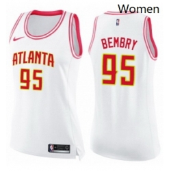 Womens Nike Atlanta Hawks 95 DeAndre Bembry Swingman WhitePink Fashion NBA Jersey