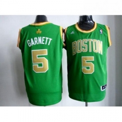 Celtics 5 Kevin Garnett Stitched Green Gold Number NBA Jersey