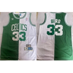 Men Boston Celtics 33 Larry Bird White Green Split Throwback Stitched Jersey