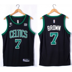 Men Boston Celtics 7 Jaylen Brown Black No 6 Patch Stitched Basketball Jersey