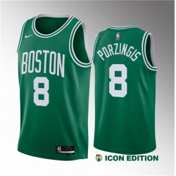 Men Boston Celtics 8 Kristaps Porzingis Green 2023 Draft Icon Edition Stitched Basketball Jersey