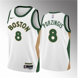 Men Boston Celtics 8 Kristaps Porzingis White 2023 24 City Edition Stitched Basketball Jersey