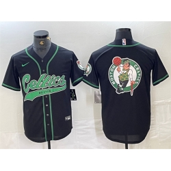 Men Boston Celtics Black Team Big Logo With Patch Stitched Baseball Jersey