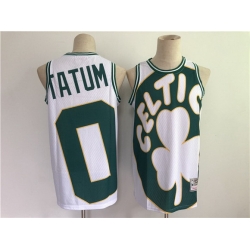 Men Men Boston Celtics 0 Jayson Tatum White and Green Big Face Throwback Stitched Jers