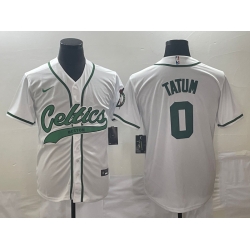 Men's Boston Celtics #0 Jayson Tatum White With Patch Stitched Baseball Jersey