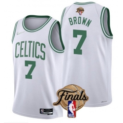 Men's Boston Celtics #7 Jaylen Brown 2022 White NBA Finals Stitched Jersey