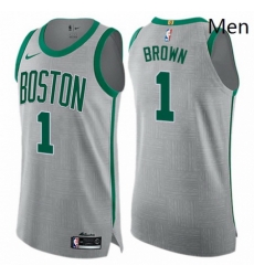 Mens Nike Boston Celtics 1 Walter Brown Authentic Gray NBA Jersey City Edition