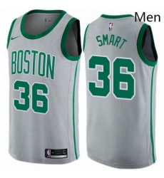 Mens Nike Boston Celtics 36 Marcus Smart Swingman Gray NBA Jersey City Edition